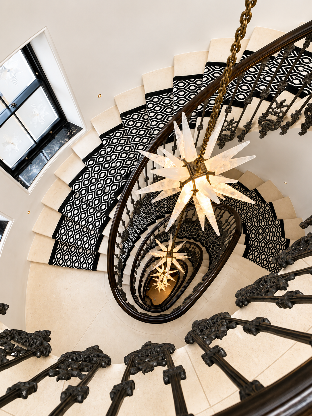 Spiral staircase chandelier
